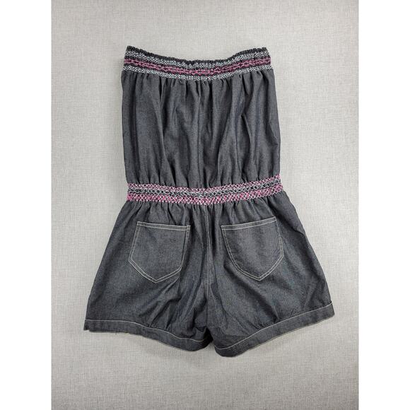Zawary Womens Romper Shorts Size L Gray‎ Tribal Embroidered Strapless Casual - Picture 3 of 12